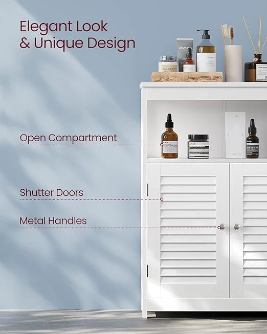 Bathroom Floor Cabinet, Bathroom Storage Cabinet, Freestanding, with Double Shutter Doors and Adjustable Shelf, for Bathroom, Living room, Entryway, Kitchen - Image 4