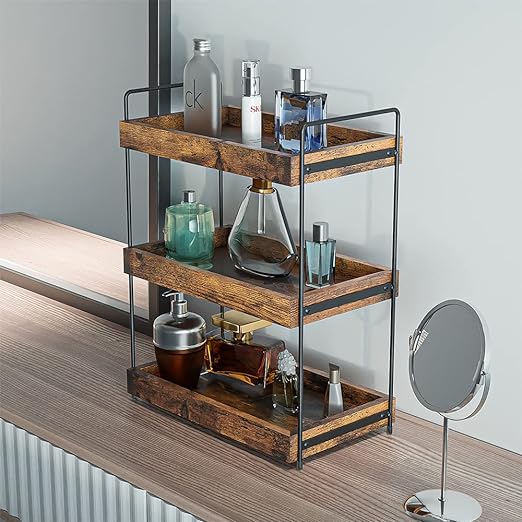 Bathroom Organizer Countertop, 3 Tier Wood Spice Rack Organizer for Kitchen Counter, Vanity Skincare Organizers Shelf for Bathroom Storage Organization, Rustic Brown - Image 4