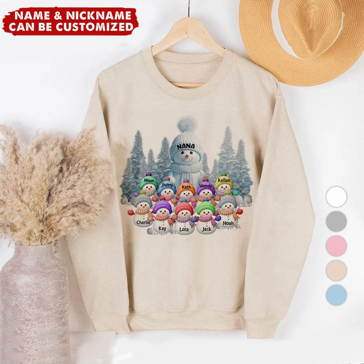 Christmas Blue Vibe Snowman Grandma Mom Colorful Kids Personalized Sweatshirt - Image 3