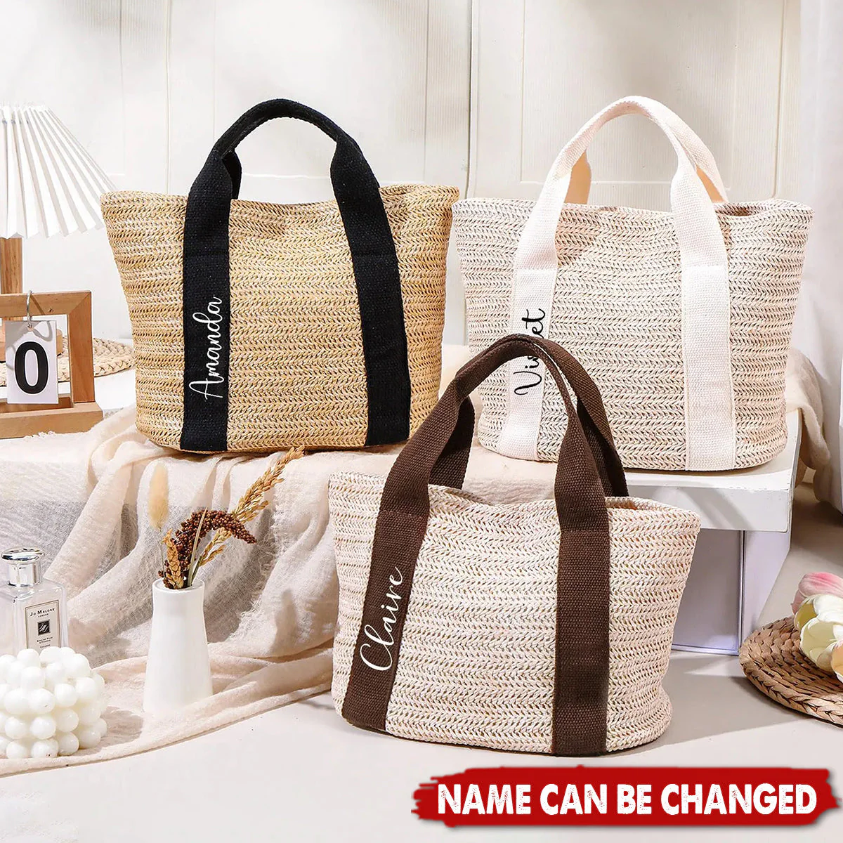 Custom Handwoven Straw Beach Shoulder Bag - Image 3