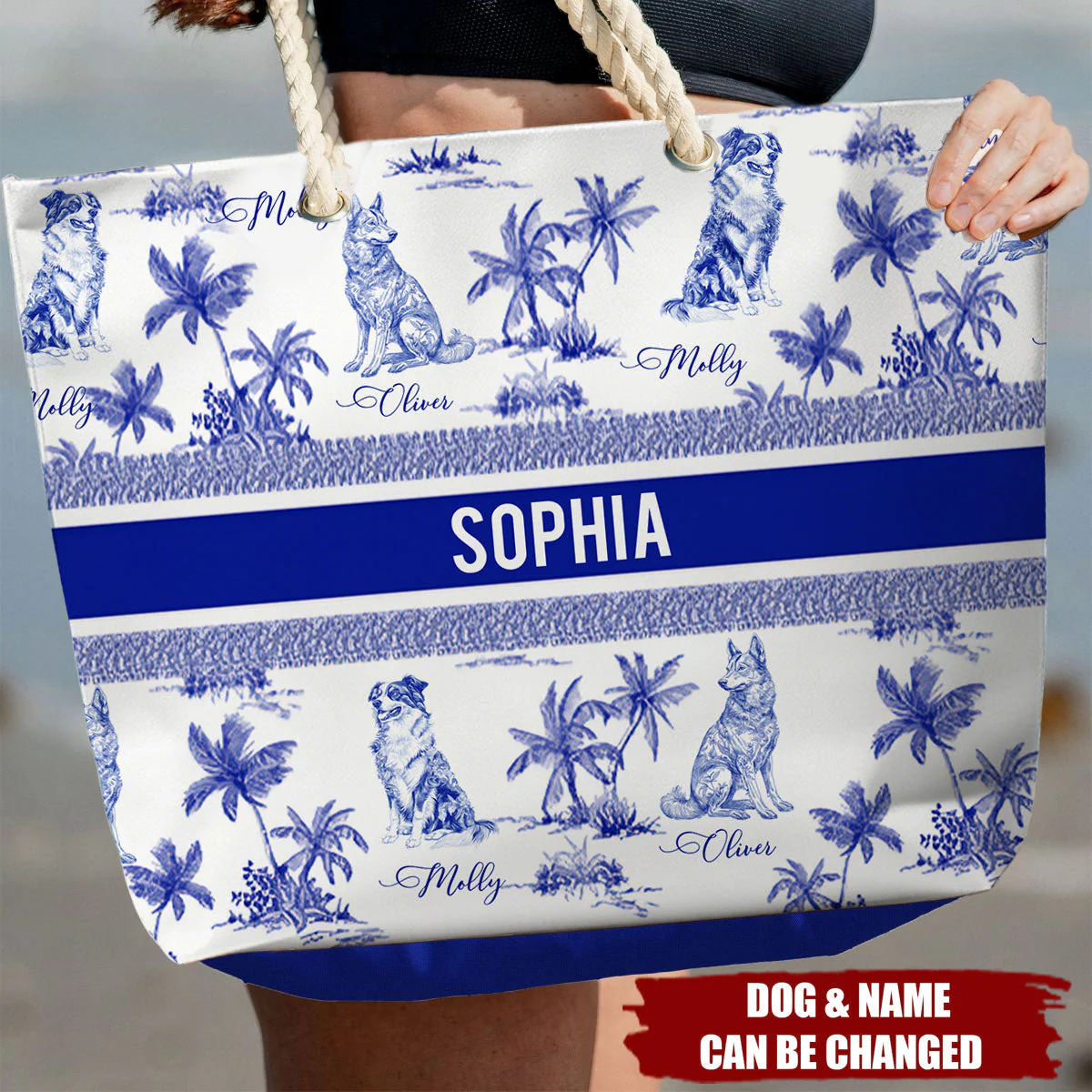 Dog Mom Toile De Jouy Summer French Style - Personalized Beach Bag - Image 5