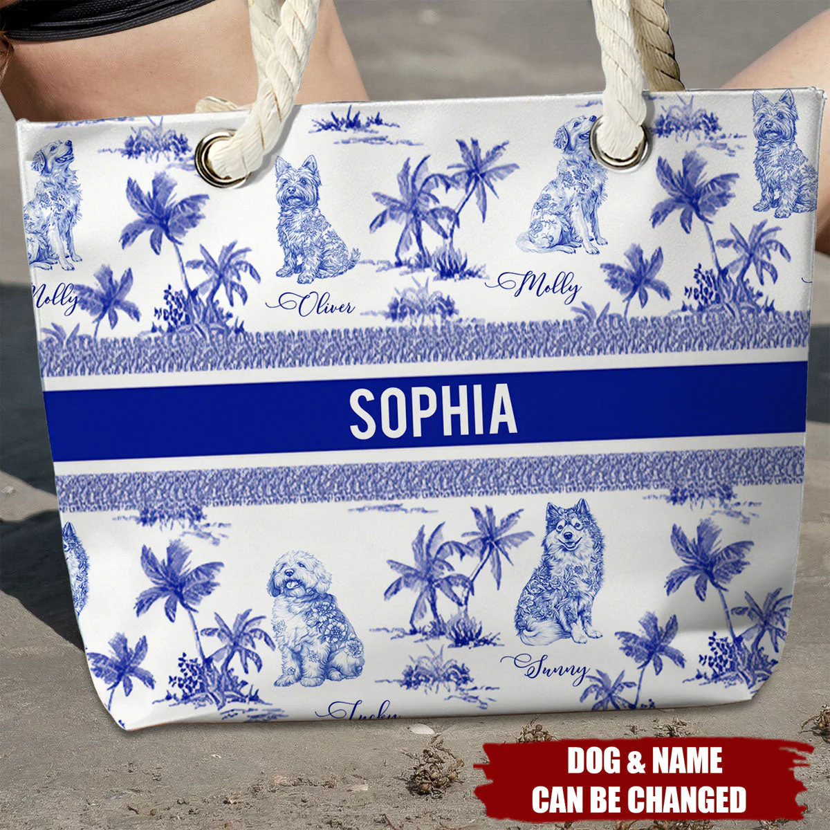 Dog Mom Toile De Jouy Summer French Style - Personalized Beach Bag - Image 6