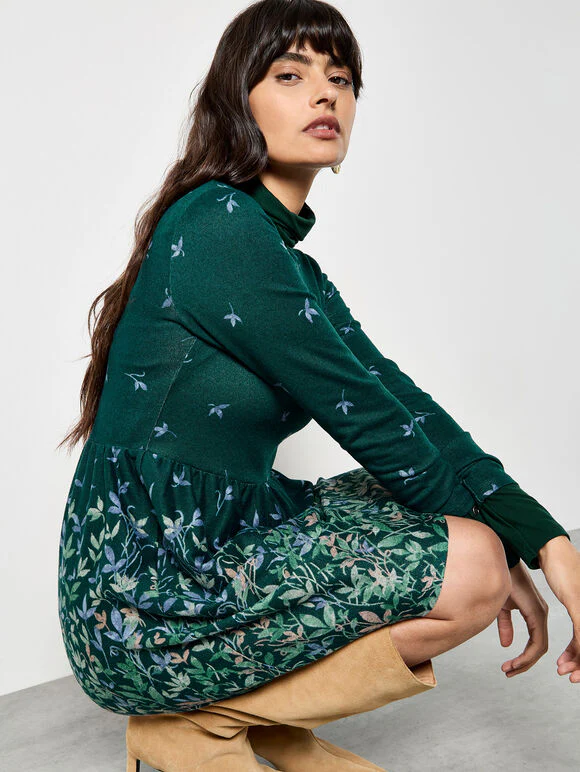 Floral Print Soft Knit Skater Mini Dress - Image 3
