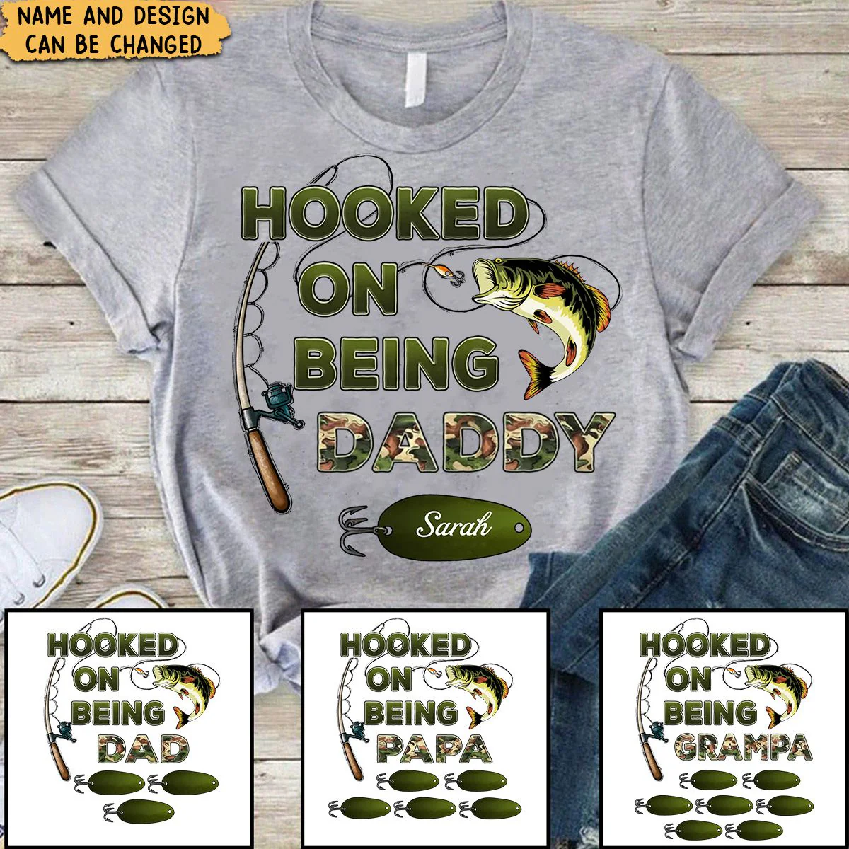Hooked On Being Grandpa Fishing Camouflage - Personalized T-Shirt - Father's Day Gift - Image 2