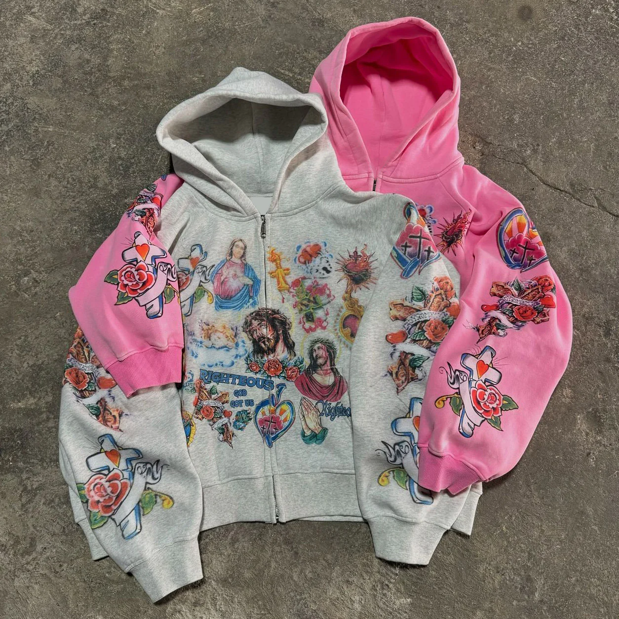 Jesus Print Long Sleeve Zipper Hoodies - Image 2