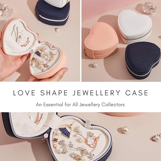 Jewellery Case,Love Shape Vegan Leather Jewellery Box, Small Jewellery Organizer Storage Case, Portable PU Leather Mini Jewelry Travel Case for Girls Womens Earring, Necklace, Rings,Bracelets - Image 3