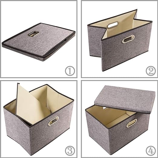 Large Collapsible Storage Bins with Lids [3-Pack] Linen Fabric Foldable Storage Boxes Organizer Containers Baskets Cube with Cover for Home Bedroom Closet Office Nursery (17.7x11.8x11.8) - Image 5