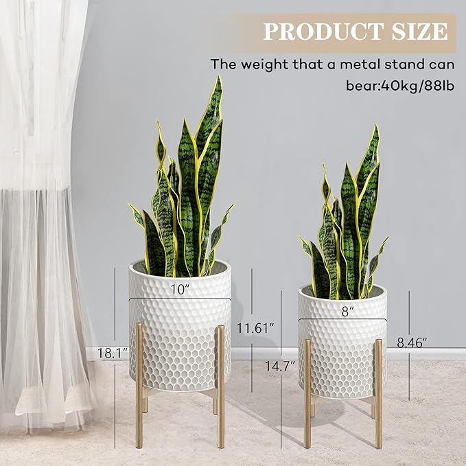 Mid Century Metal Planters, Modern Decorative Planters for Indoor Plants,8 & 10 inch Planter Pots with Plant Stand Suitable for Living Room, Bedroom, Kitchen, Garden, Balcony - Image 4