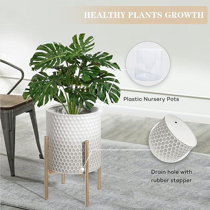 Mid Century Metal Planters, Modern Decorative Planters for Indoor Plants,8 & 10 inch Planter Pots with Plant Stand Suitable for Living Room, Bedroom, Kitchen, Garden, Balcony - Image 5