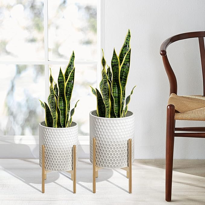 Mid Century Metal Planters, Modern Decorative Planters for Indoor Plants,8 & 10 inch Planter Pots with Plant Stand Suitable for Living Room, Bedroom, Kitchen, Garden, Balcony - Image 6