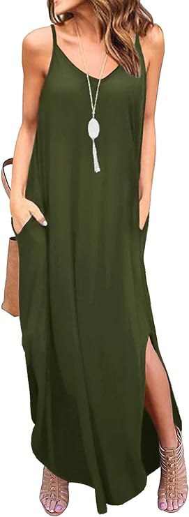 Women's Summer Casual Loose Dress Beach Cover Up Long Cami Maxi