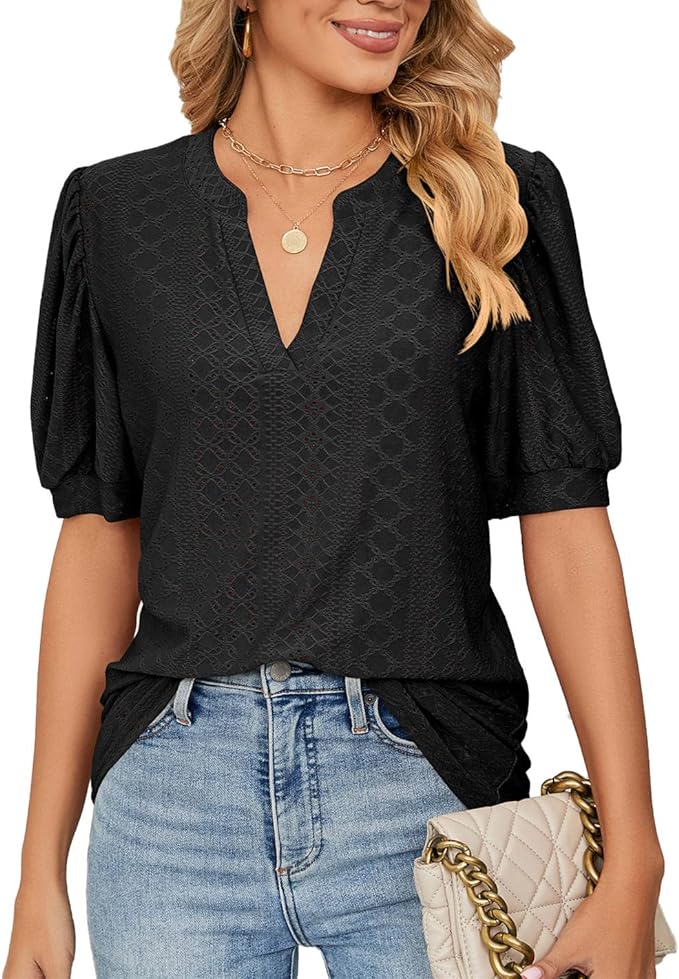 Womens Summer Tops, V Neck Ruffle Sleeve Blouses, Short Sleeve Casual Tops T-Shirts - Image 6